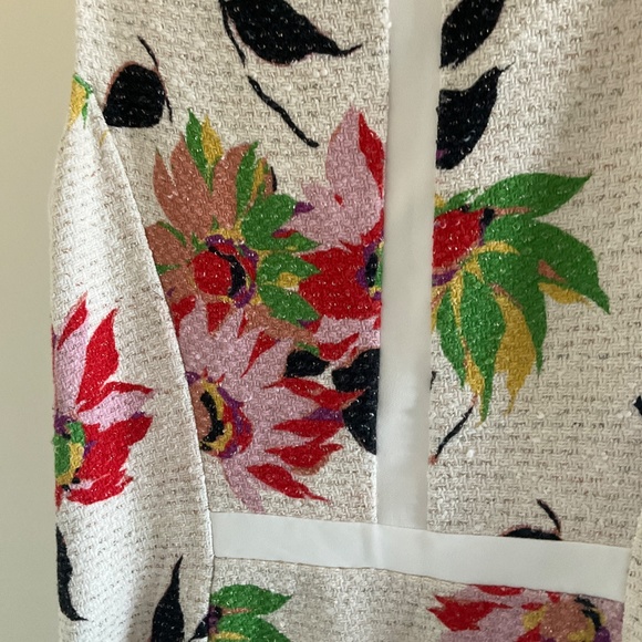 Etro Dress A Line Italian 46 Cream Tweed Floral Red Pink Sleeveless Retro - Picture 6 of 6